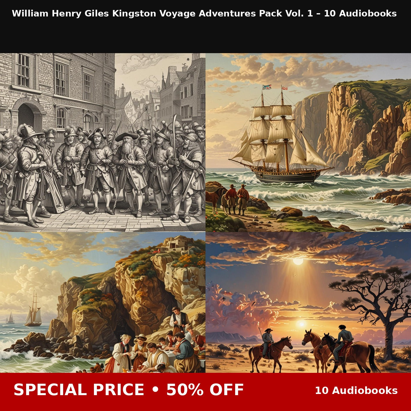William Henry Giles Kingston Voyage Adventures Pack Vol. 1 – 10 Audiobooks
